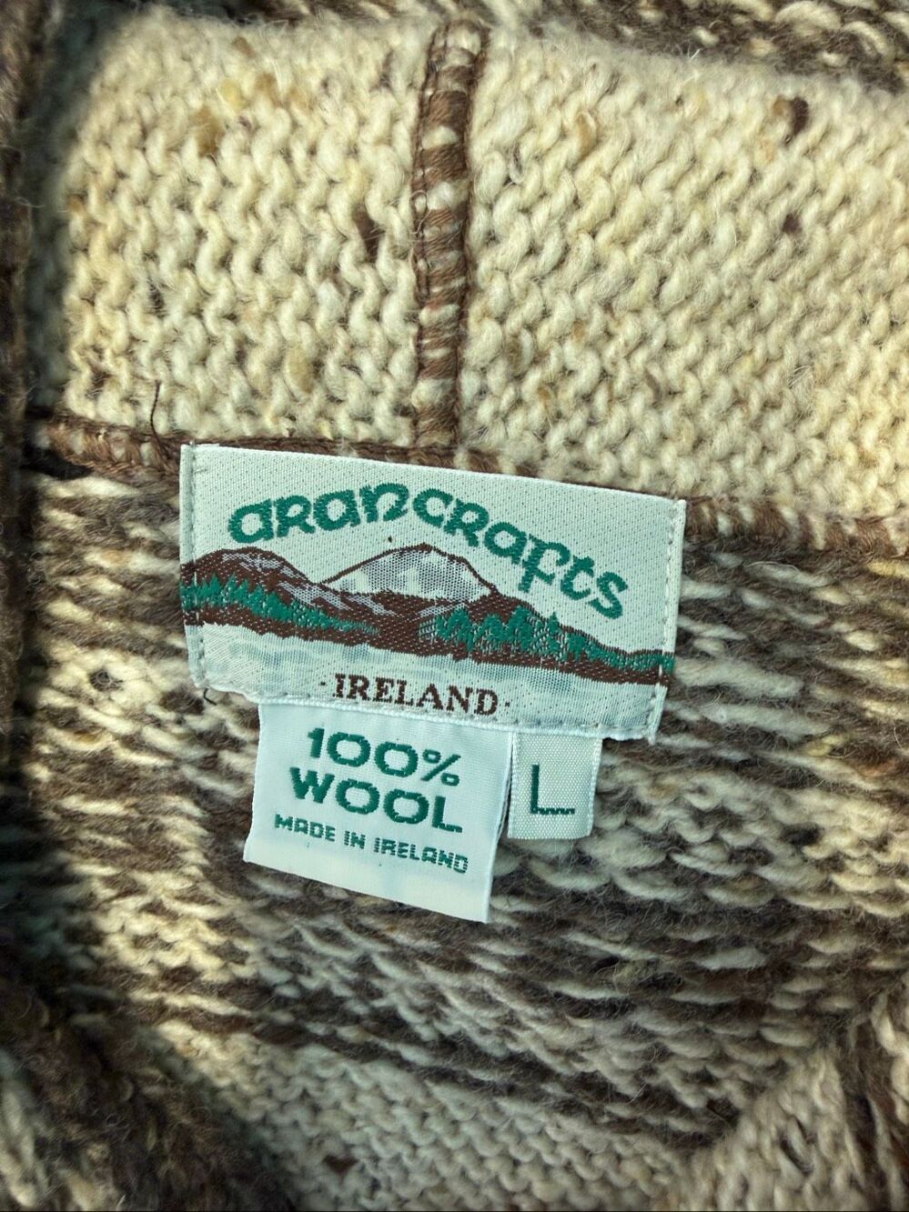 Aran Crafts Ireland Zip Front Hooded Wool Sweater tan Women’s Size Large - Picture 6 of 9